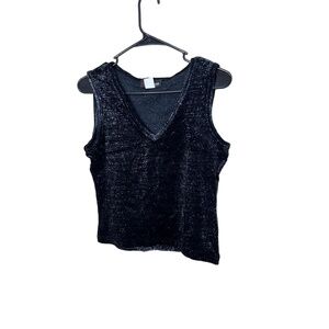 Vintage Wanted Clothing Company Black Shimmery V neck Sleeveless Tank Top Large‎